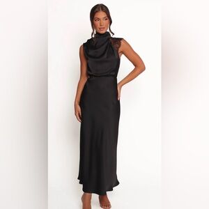Petal & Pup Black Anabelle Halter Neck Lace Maxi Dress